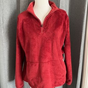 North Face Osito red extra fuzzy fleece 1/4 zip pullover with pockets. XL